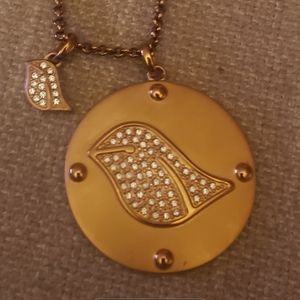 Fossil Bronze 26" Chain And Bird Pendant With Small Crystals